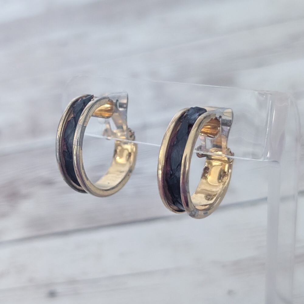Vintage Clip On Earrings Large Hoops with Center Design - Damaged